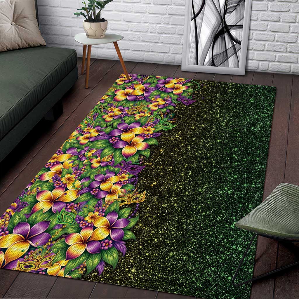 Hawaii Mardi Gras Area Rug Tropical Flowers Glitter Style LT05 Black - Polynesian Pride