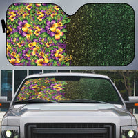 Hawaii Mardi Gras Auto Sun Shade Tropical Flowers Glitter Style LT05 Black - Polynesian Pride