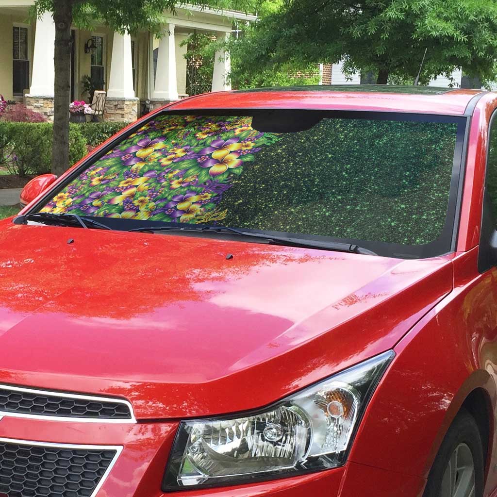 Hawaii Mardi Gras Auto Sun Shade Tropical Flowers Glitter Style LT05 - Polynesian Pride