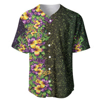 Hawaii Mardi Gras Baseball Jersey Tropical Flowers Glitter Style LT05 Black - Polynesian Pride