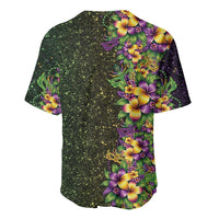 Hawaii Mardi Gras Baseball Jersey Tropical Flowers Glitter Style LT05 - Polynesian Pride