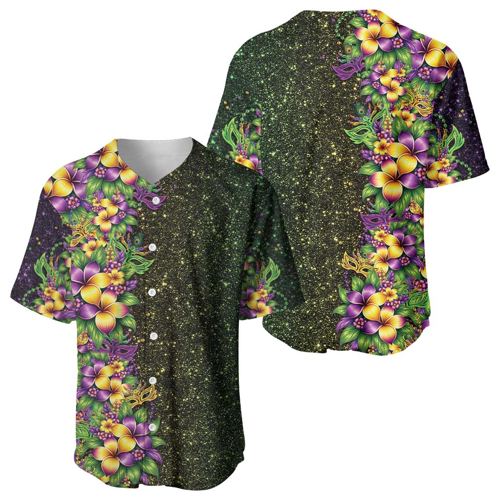 Hawaii Mardi Gras Baseball Jersey Tropical Flowers Glitter Style LT05 - Polynesian Pride