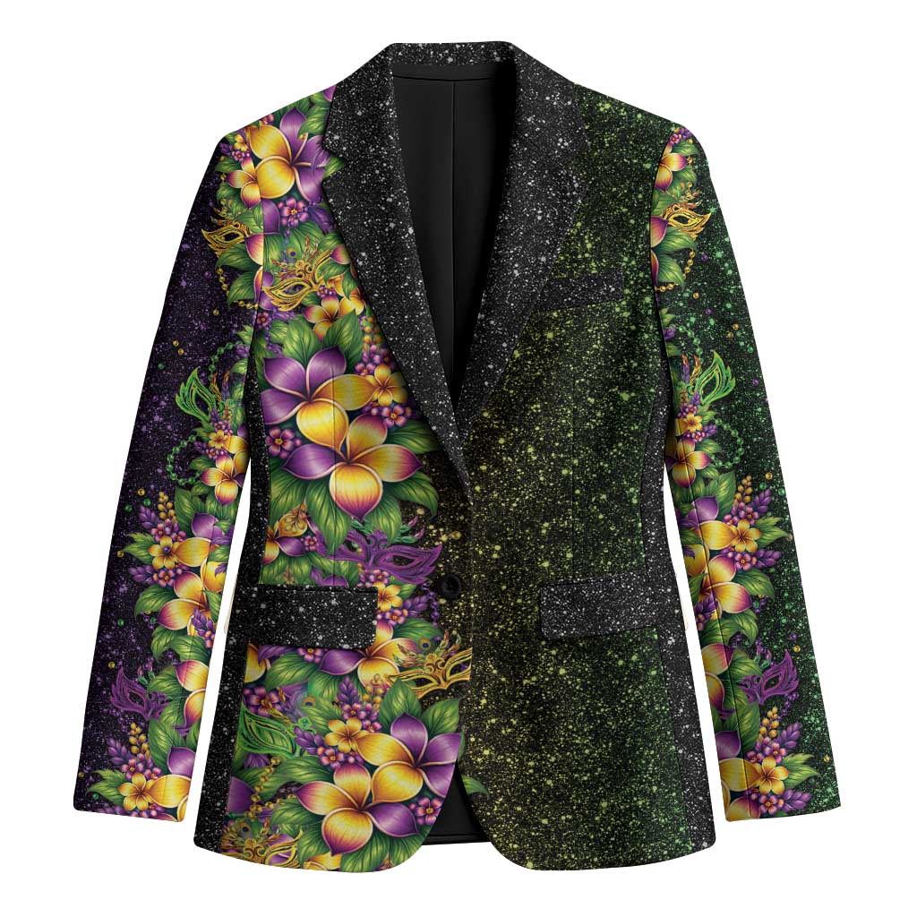 Hawaii Mardi Gras Blazer Tropical Flowers Glitter Style LT05 Unisex Black - Polynesian Pride