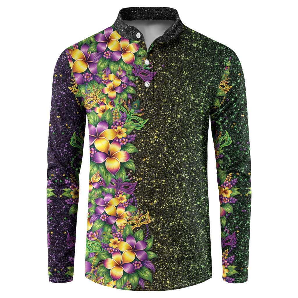 Hawaii Mardi Gras Button Sweatshirt Tropical Flowers Glitter Style LT05 Black - Polynesian Pride