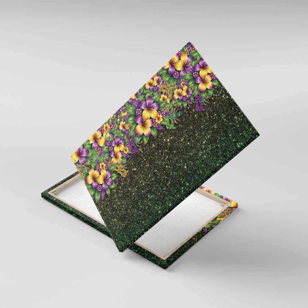 Hawaii Mardi Gras Canvas Wall Art Tropical Flowers Glitter Style LT05 With Frame Black - Polynesian Pride