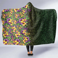Hawaii Mardi Gras Hooded Blanket Tropical Flowers Glitter Style LT05 One Size Black - Polynesian Pride