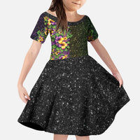 Hawaii Mardi Gras Kid Short Sleeve Dress Tropical Flowers Glitter Style LT05 KID Black - Polynesian Pride