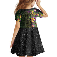 Hawaii Mardi Gras Kid Short Sleeve Dress Tropical Flowers Glitter Style LT05 - Polynesian Pride