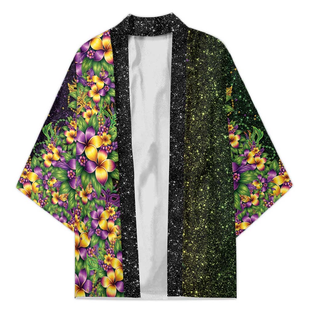 Hawaii Mardi Gras Kimono Tropical Flowers Glitter Style LT05 Unisex Black - Polynesian Pride
