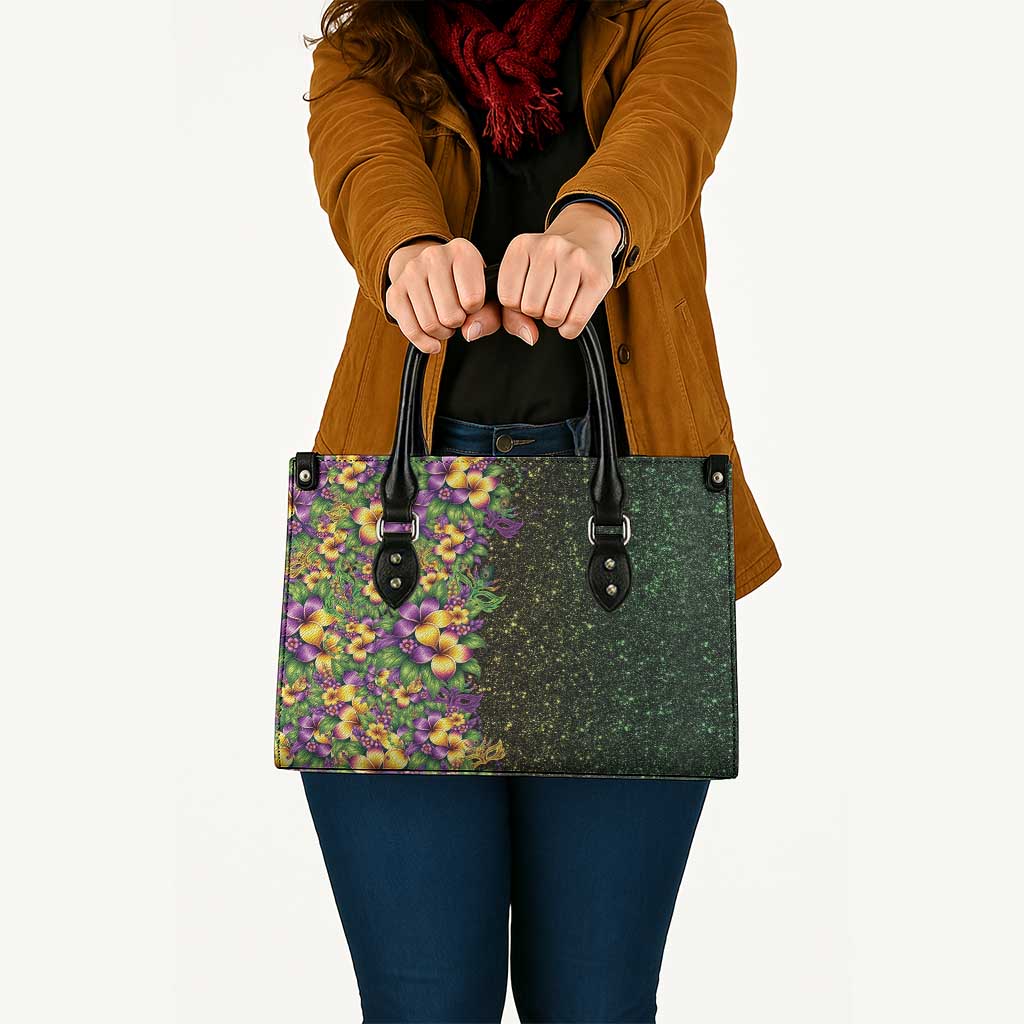 Hawaii Mardi Gras Leather Bag Tropical Flowers Glitter Style LT05 - Polynesian Pride