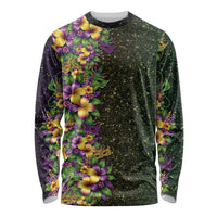 Hawaii Mardi Gras Long Sleeve Shirt Tropical Flowers Glitter Style LT05 Unisex Black - Polynesian Pride