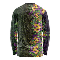 Hawaii Mardi Gras Long Sleeve Shirt Tropical Flowers Glitter Style LT05 - Polynesian Pride