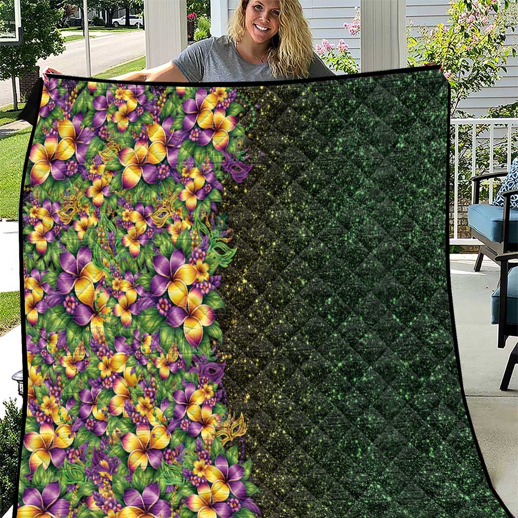 Hawaii Mardi Gras Quilt Tropical Flowers Glitter Style LT05 Black - Polynesian Pride