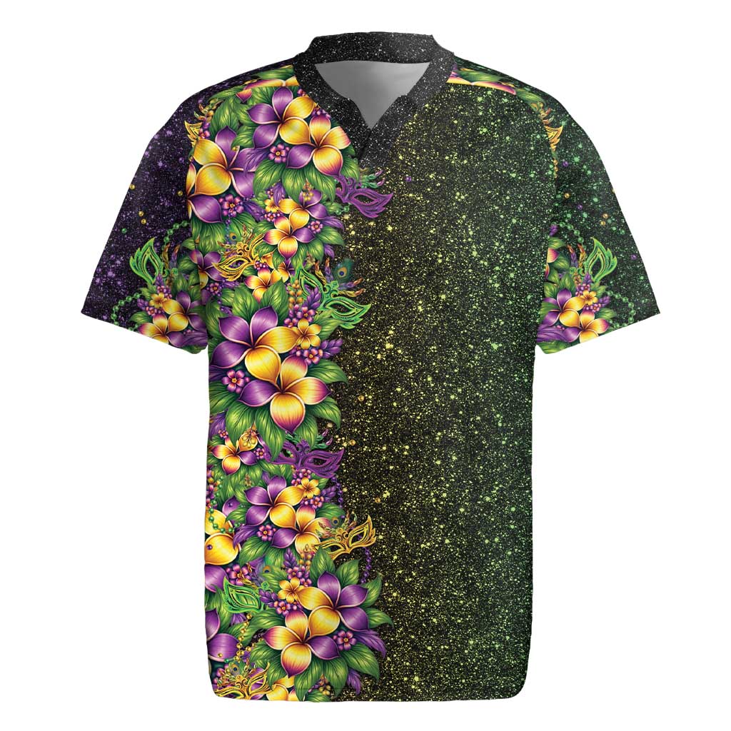 Hawaii Mardi Gras Rugby Jersey Tropical Flowers Glitter Style LT05 Black - Polynesian Pride