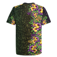 Hawaii Mardi Gras Rugby Jersey Tropical Flowers Glitter Style LT05 - Polynesian Pride