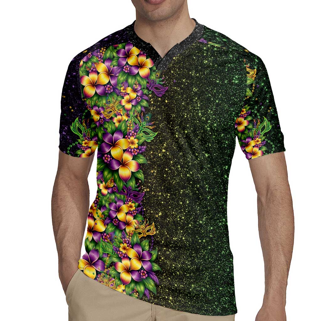 Hawaii Mardi Gras Rugby Jersey Tropical Flowers Glitter Style LT05 - Polynesian Pride