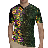 Hawaii Mardi Gras Rugby Jersey Tropical Flowers Glitter Style LT05 - Polynesian Pride