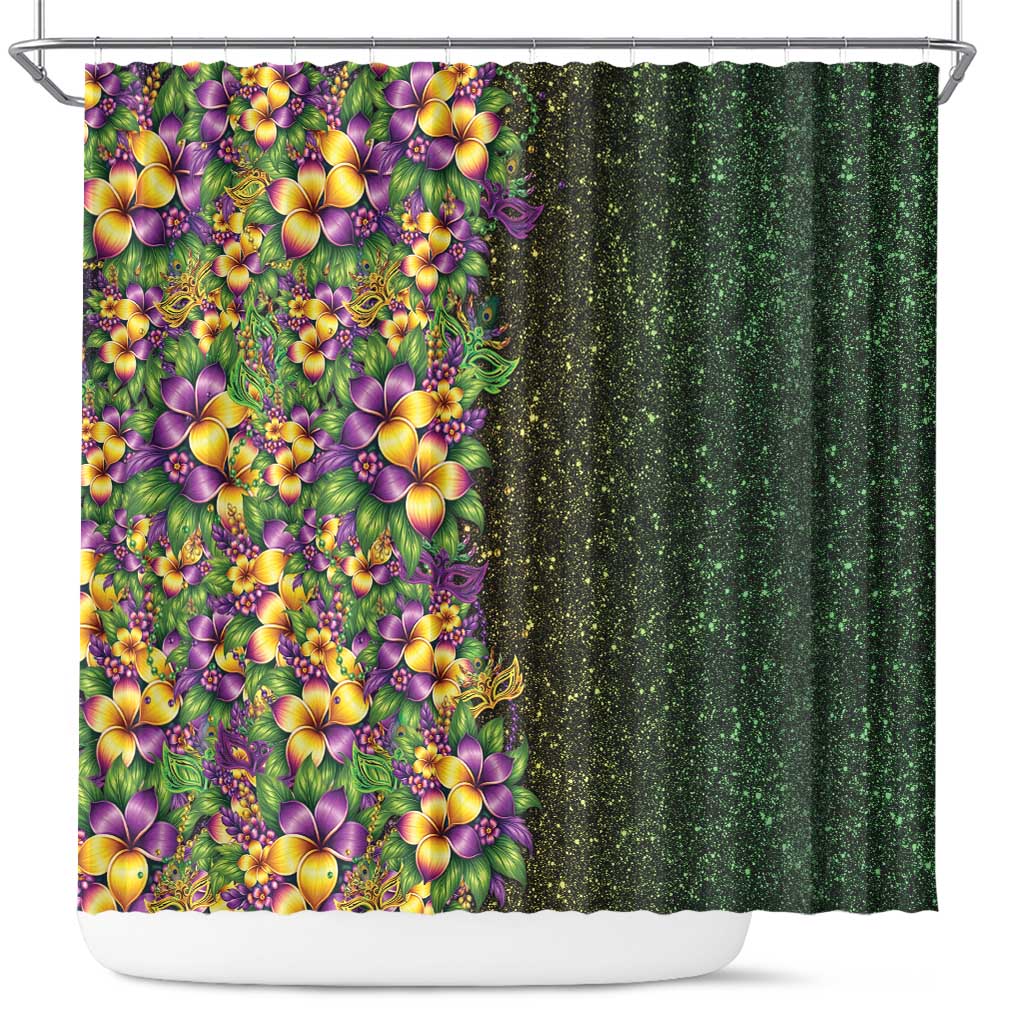 Hawaii Mardi Gras Shower Curtain Tropical Flowers Glitter Style LT05 Black - Polynesian Pride