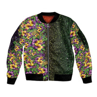 Hawaii Mardi Gras Sleeve Zip Bomber Jacket Tropical Flowers Glitter Style LT05 Unisex Black - Polynesian Pride