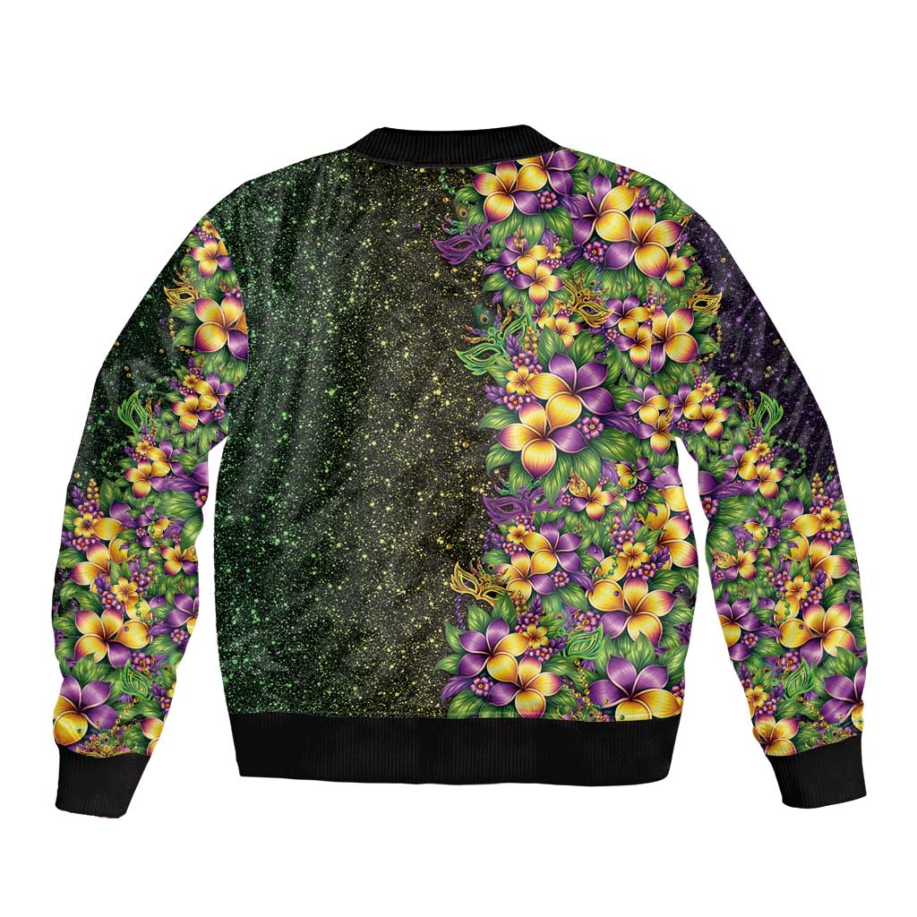 Hawaii Mardi Gras Sleeve Zip Bomber Jacket Tropical Flowers Glitter Style LT05 - Polynesian Pride
