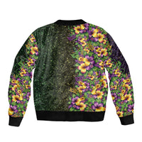 Hawaii Mardi Gras Sleeve Zip Bomber Jacket Tropical Flowers Glitter Style LT05 - Polynesian Pride