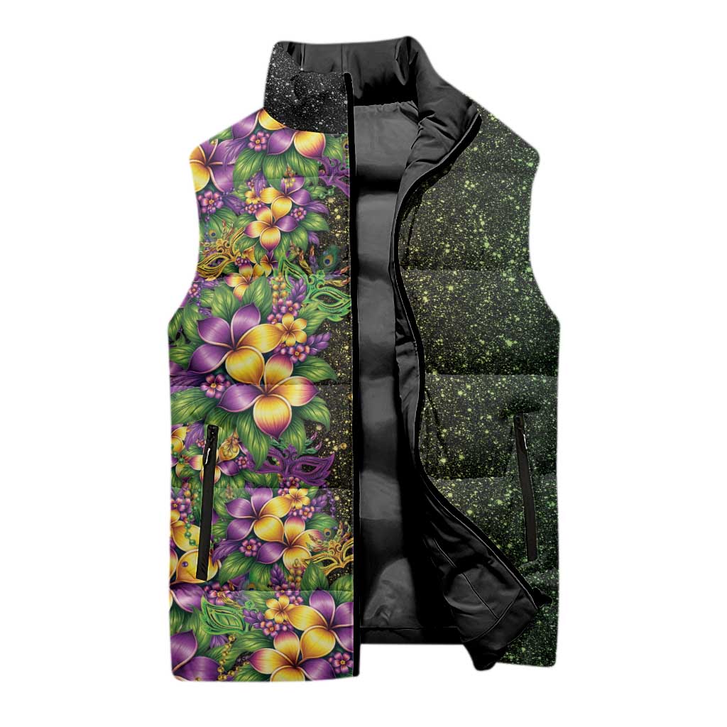 Hawaii Mardi Gras Sleeveless Puffer Jacket Tropical Flowers Glitter Style LT05 - Polynesian Pride