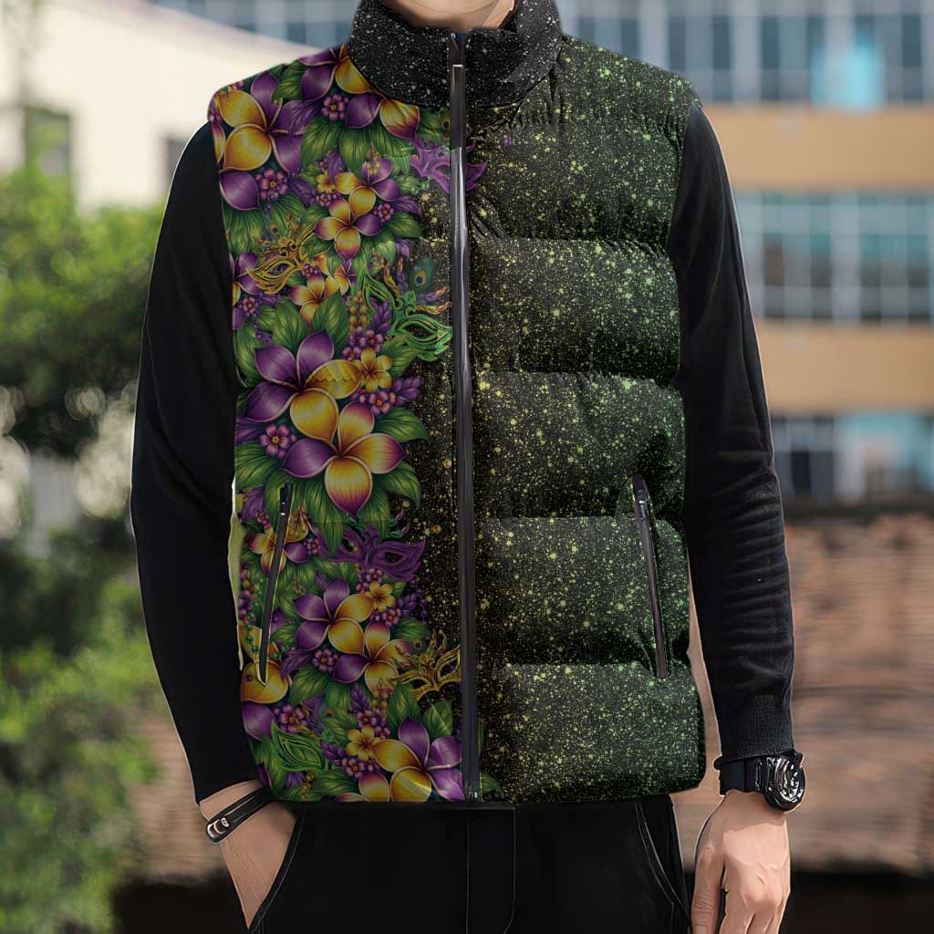 Hawaii Mardi Gras Sleeveless Puffer Jacket Tropical Flowers Glitter Style LT05 - Polynesian Pride