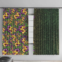 Hawaii Mardi Gras Window Curtain Tropical Flowers Glitter Style LT05 With Hooks Black - Polynesian Pride