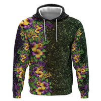 Hawaii Mardi Gras Zip Hoodie Tropical Flowers Glitter Style LT05 Pullover Hoodie Black - Polynesian Pride