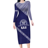 Tonga Queen Salote College Long Sleeve Bodycon Dress 100 Years Anniversary Navy Color LT05 Long Dress Navy - Polynesian Pride