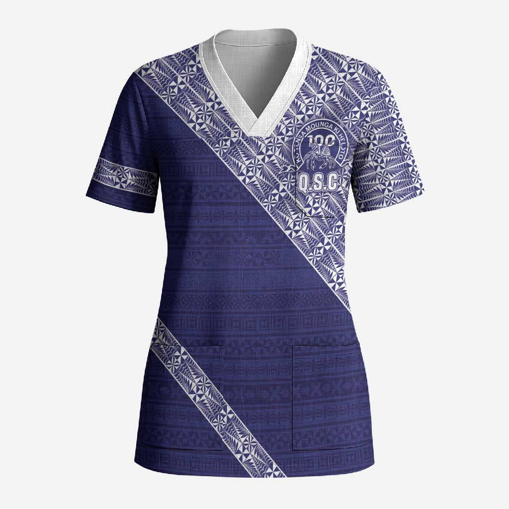 Tonga Queen Salote College Scrub Top 100 Years Anniversary Navy Color LT05 Adult Navy - Polynesian Pride