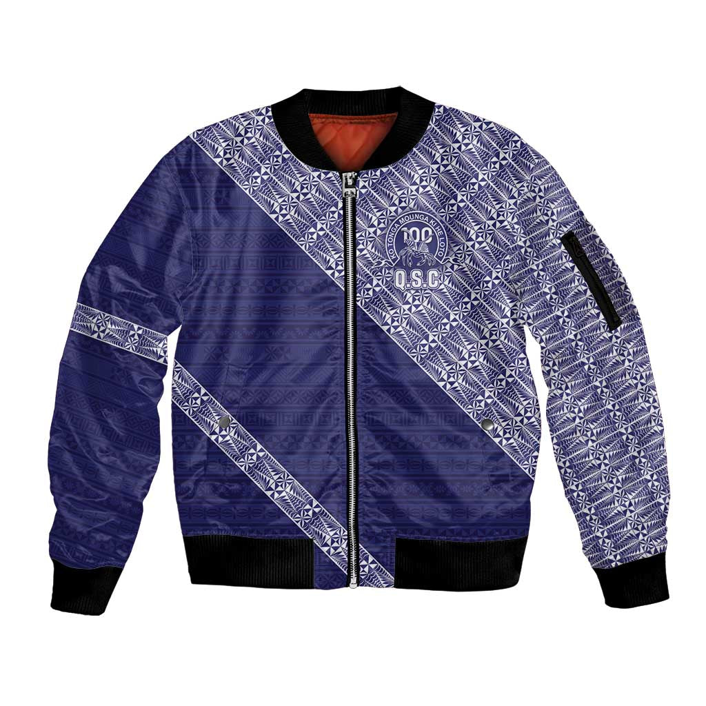 Tonga Queen Salote College Sleeve Zip Bomber Jacket 100 Years Anniversary Navy Color LT05 Unisex Navy - Polynesian Pride