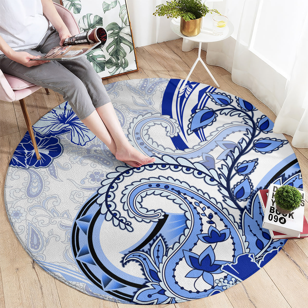 Polynesia Paisley Round Carpet Mix Navy Polynesian Pattern LT05 - Polynesian Pride