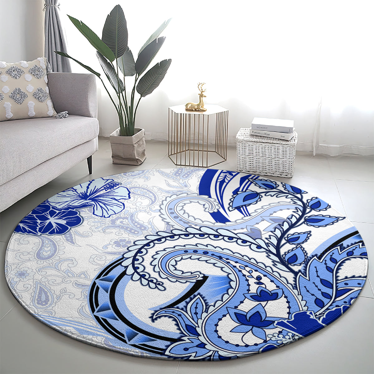 Polynesia Paisley Round Carpet Mix Navy Polynesian Pattern LT05 - Polynesian Pride