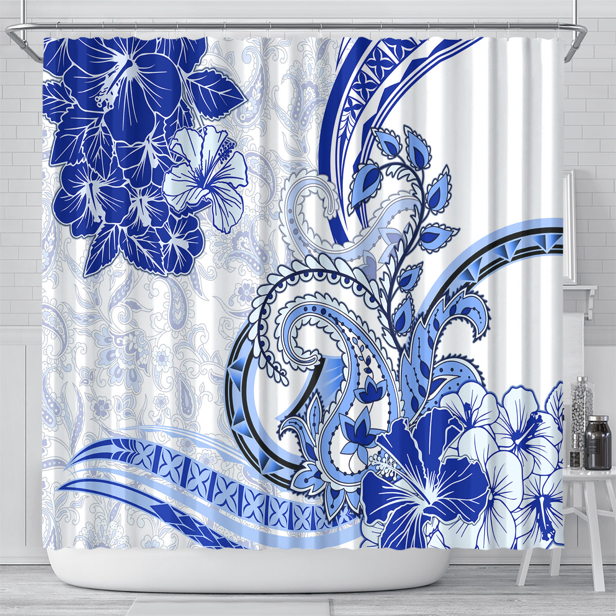 Polynesia Paisley Shower Curtain Mix Navy Polynesian Pattern LT05 - Polynesian Pride