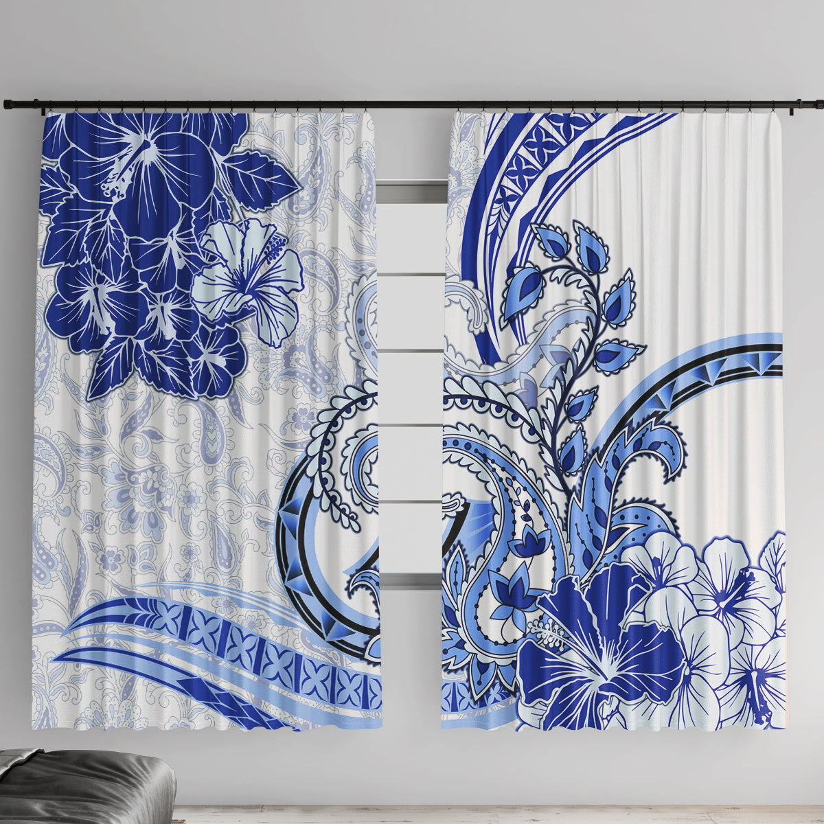 Polynesia Paisley Window Curtain Mix Navy Polynesian Pattern LT05 With Hooks Navy - Polynesian Pride