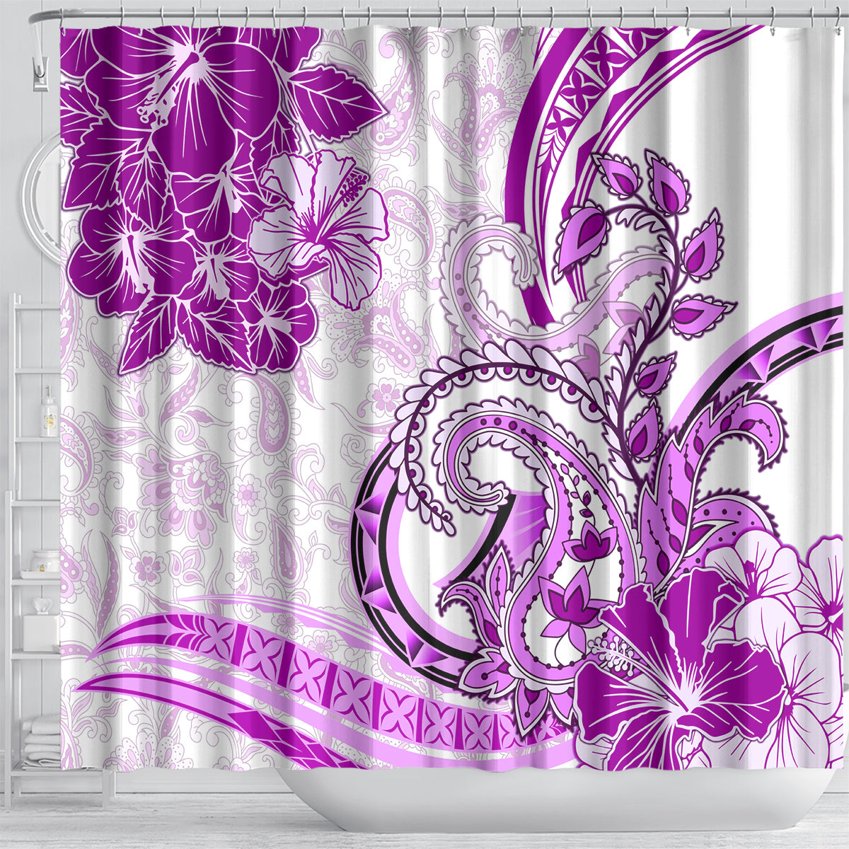 Polynesia Paisley Shower Curtain Mix Pink Polynesian Pattern LT05 - Polynesian Pride