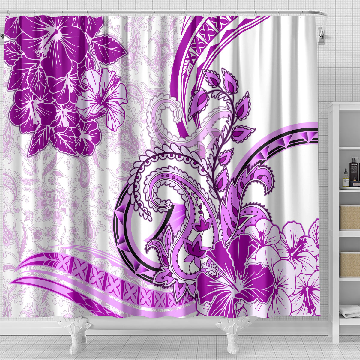 Polynesia Paisley Shower Curtain Mix Pink Polynesian Pattern LT05 - Polynesian Pride