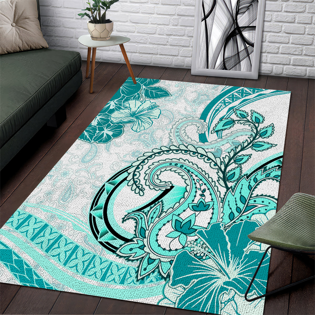 Polynesia Paisley Area Rug Mix Teal Polynesian Pattern LT05 Teal - Polynesian Pride