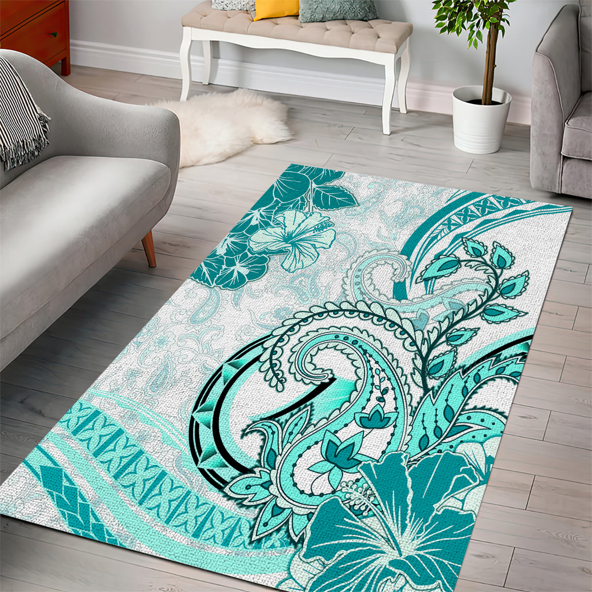 Polynesia Paisley Area Rug Mix Teal Polynesian Pattern LT05 - Polynesian Pride