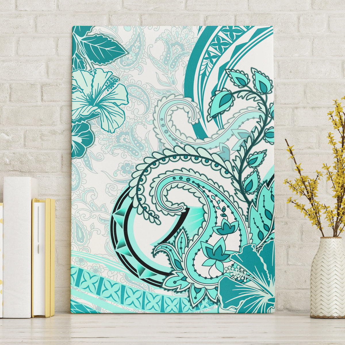 Polynesia Paisley Canvas Wall Art Mix Teal Polynesian Pattern LT05 Without Frame Teal - Polynesian Pride