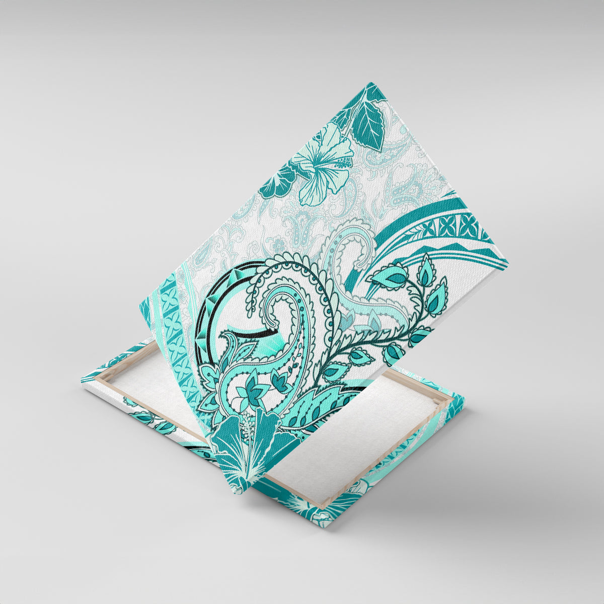 Polynesia Paisley Canvas Wall Art Mix Teal Polynesian Pattern LT05 With Frame Teal - Polynesian Pride