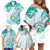 Polynesia Paisley Family Matching Off Shoulder Short Dress and Hawaiian Shirt Mix Teal Polynesian Pattern LT05 - Polynesian Pride