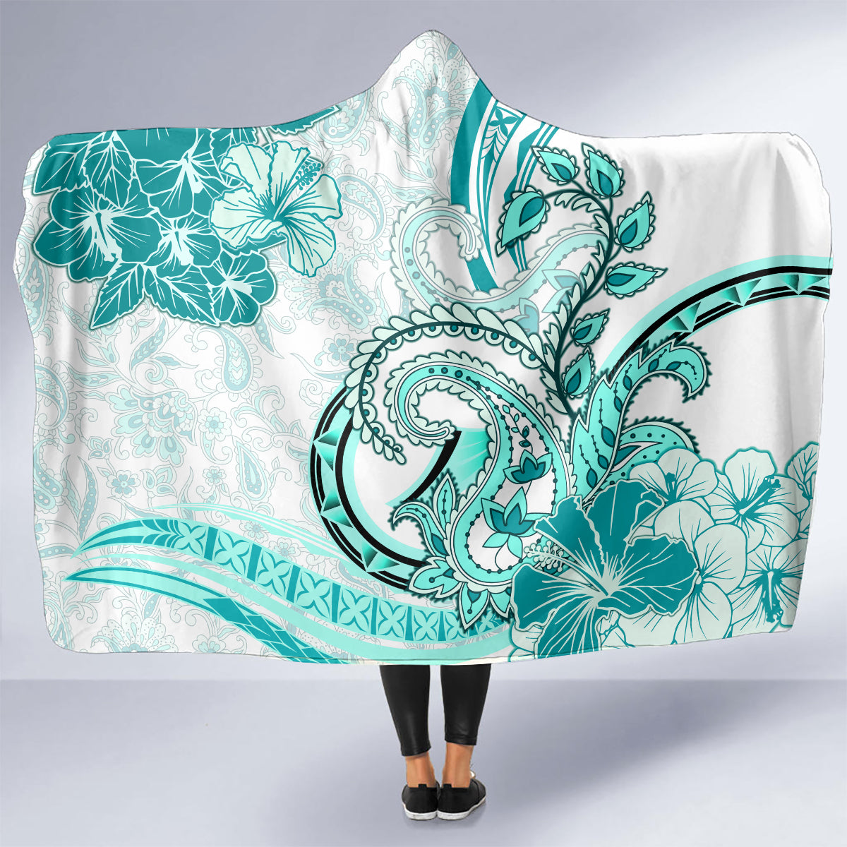 Polynesia Paisley Hooded Blanket Mix Teal Polynesian Pattern LT05 - Polynesian Pride