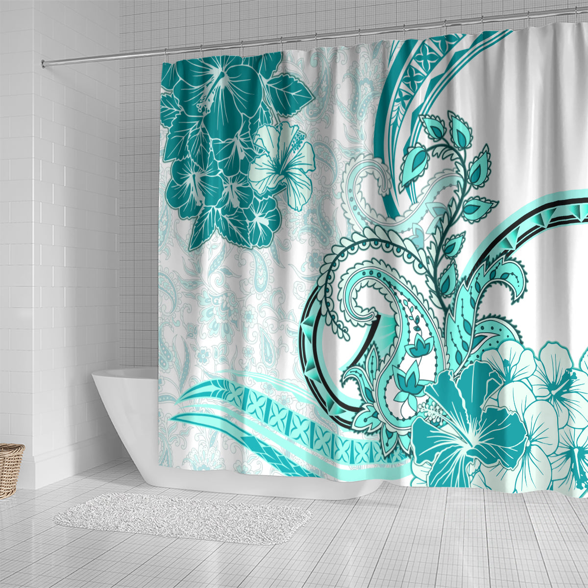 Polynesia Paisley Shower Curtain Mix Teal Polynesian Pattern LT05 - Polynesian Pride