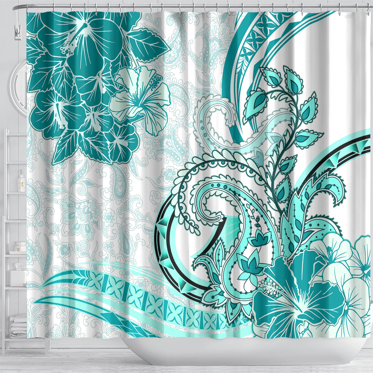 Polynesia Paisley Shower Curtain Mix Teal Polynesian Pattern LT05 - Polynesian Pride