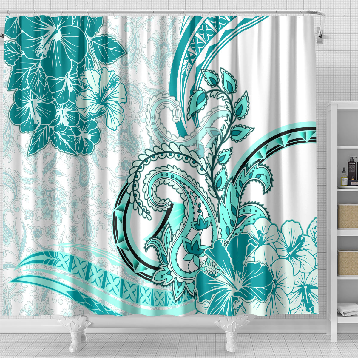 Polynesia Paisley Shower Curtain Mix Teal Polynesian Pattern LT05 - Polynesian Pride