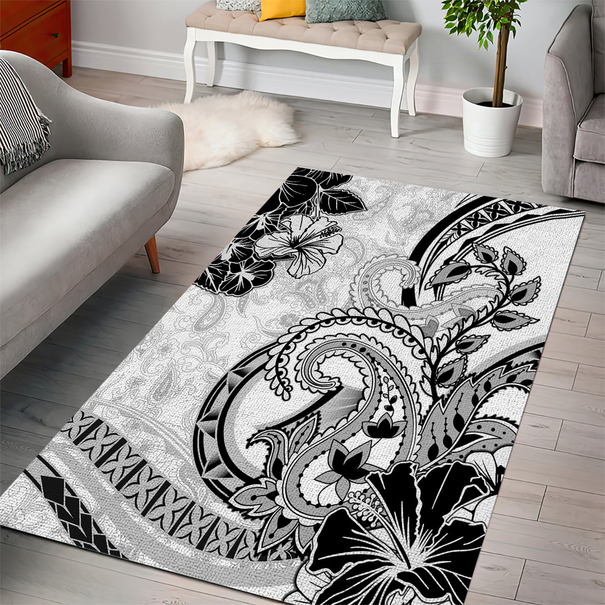Polynesia Paisley Area Rug Mix White Polynesian Pattern LT05 - Polynesian Pride