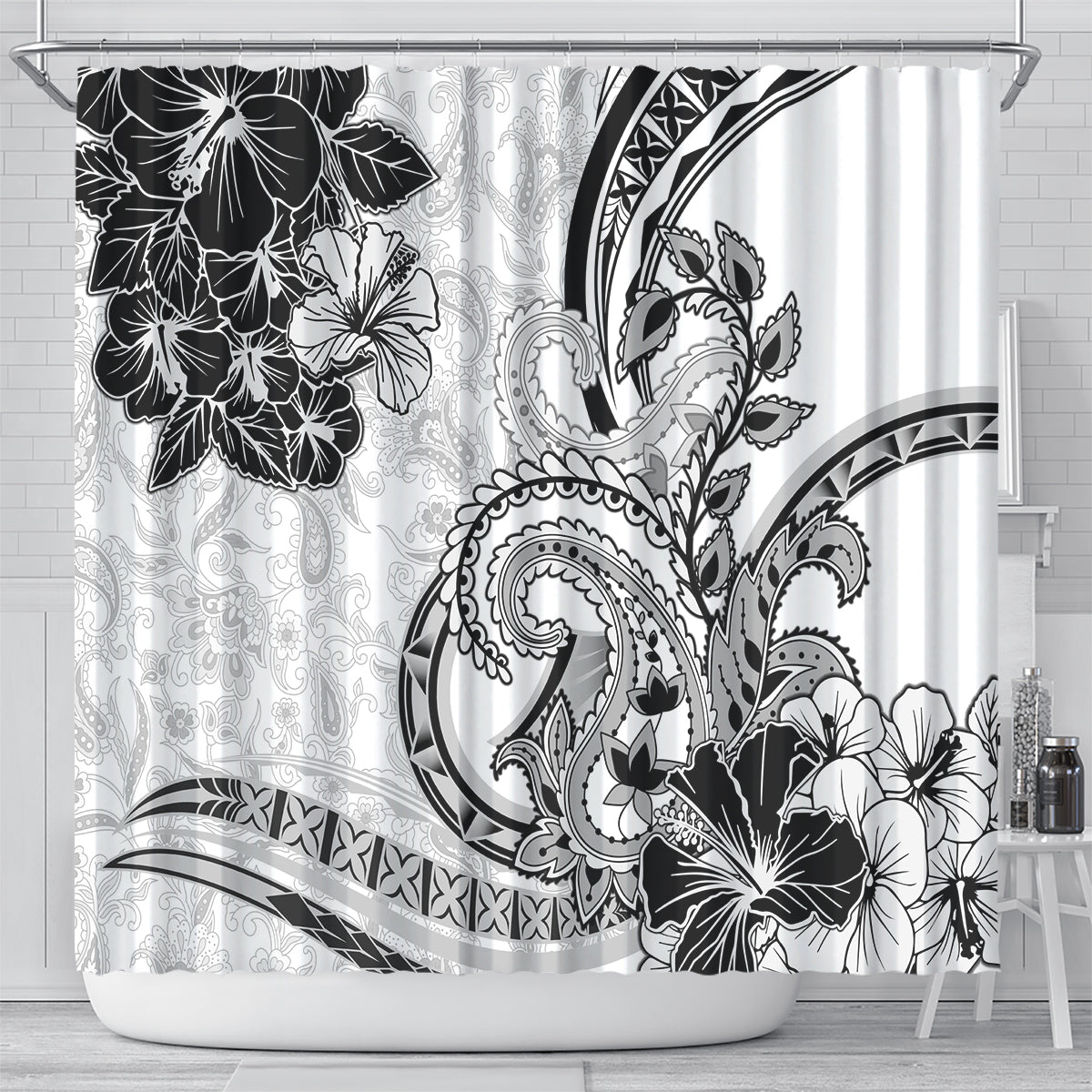 Polynesia Paisley Shower Curtain Mix White Polynesian Pattern LT05 - Polynesian Pride