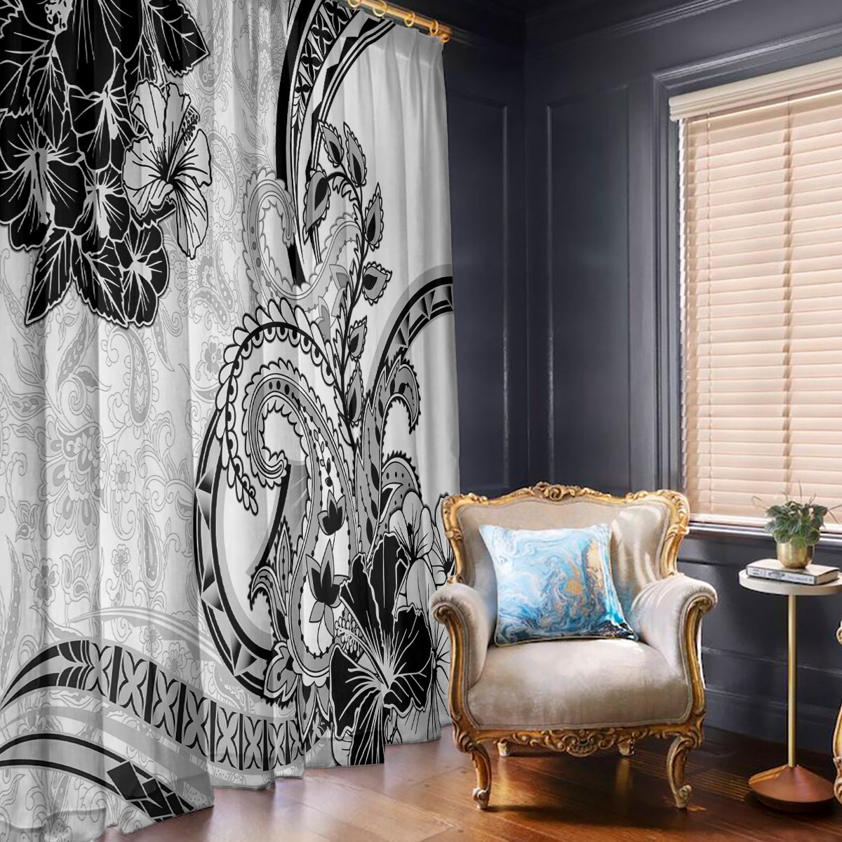 Polynesia Paisley Window Curtain Mix White Polynesian Pattern LT05 - Polynesian Pride